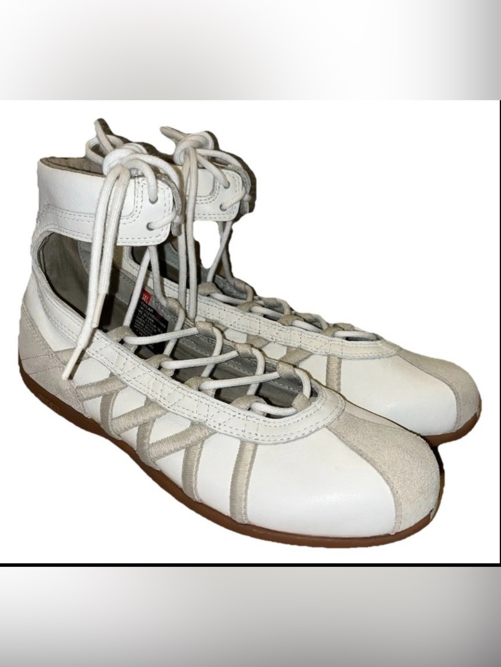 Vintage Diesel Roma White Leather Lace Up Ballet Gladiator Sneakers y2k US 6.5